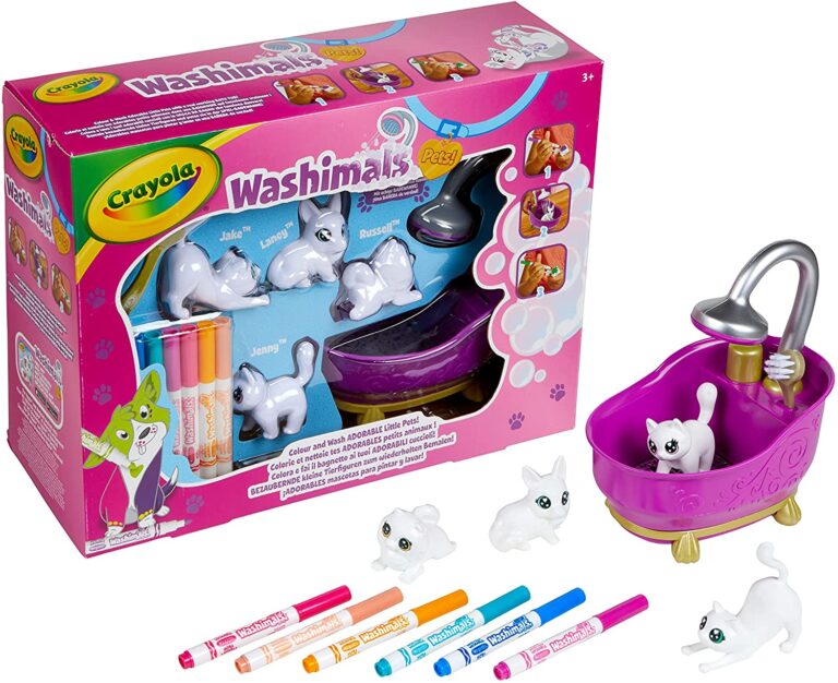 Crayola Washimals pet set box with washable markers, a pink bathtub and white pet figures