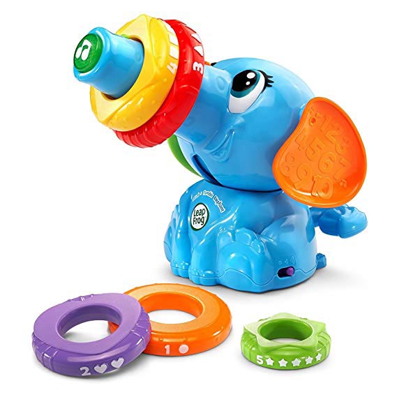 Blue LeapFrog elephant toy with stackable colored rings numbered 1 to 5