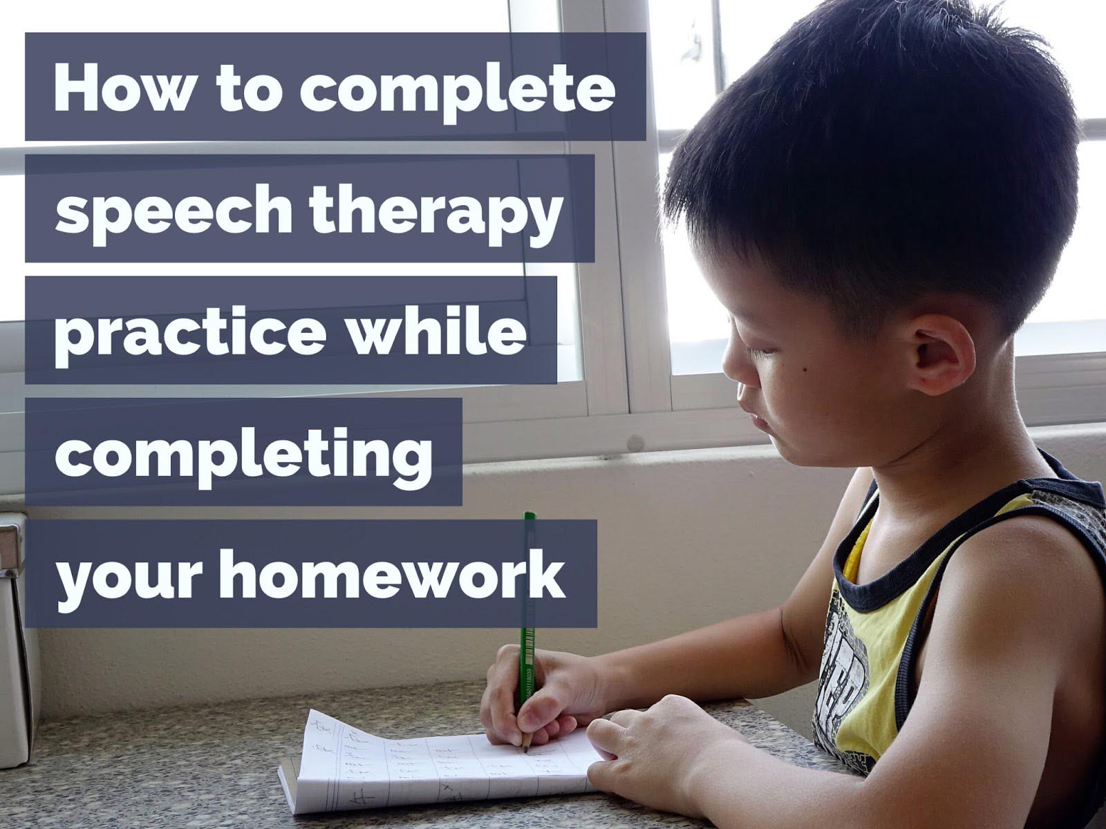 Graphic reading Practice speech therapy while completing your homework beside a boy writing at a desk