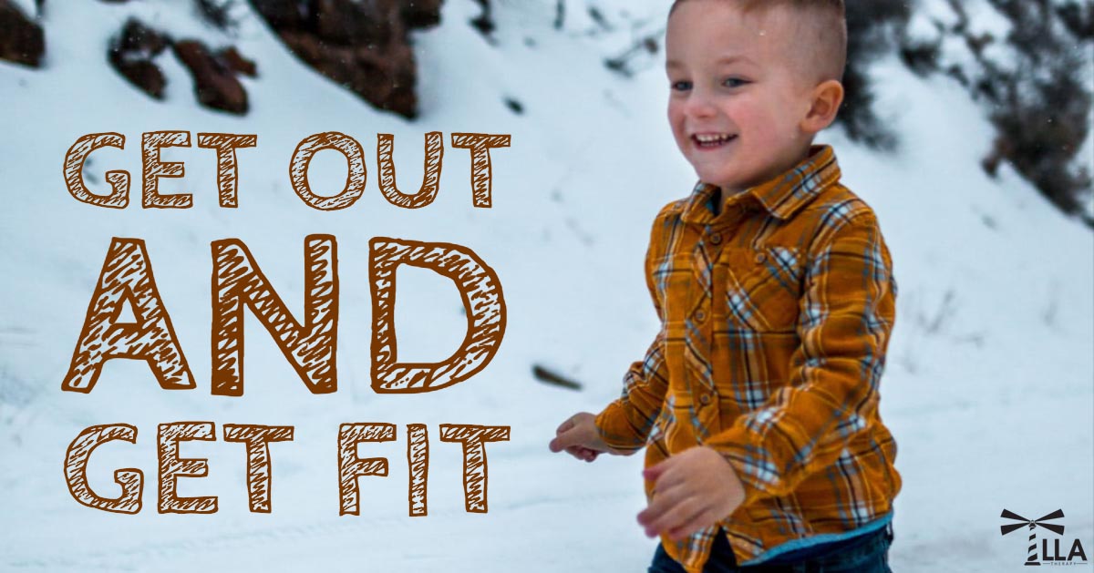 Graphic reading Get Out and Get Fit beside a smiling toddler in the snow