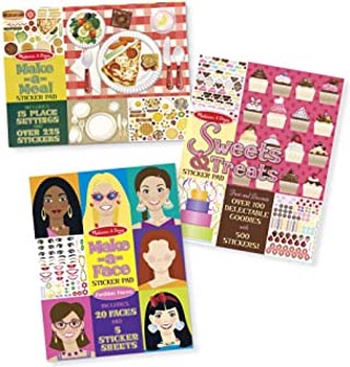 Melissa and Doug sticker pads for meals, sweets and treats, and make-a-face