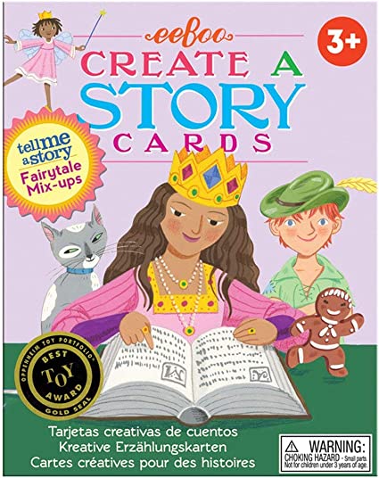 eeBoo Create a Story pre-literacy cards box with a princess, a cat and a gingerbread boy