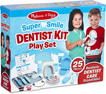 Melissa and Doug Super Smile Dentist Kit Play Set box with two smiling children
