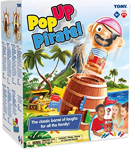 Pop Up Pirate game box with a pirate in a barrel and children playing